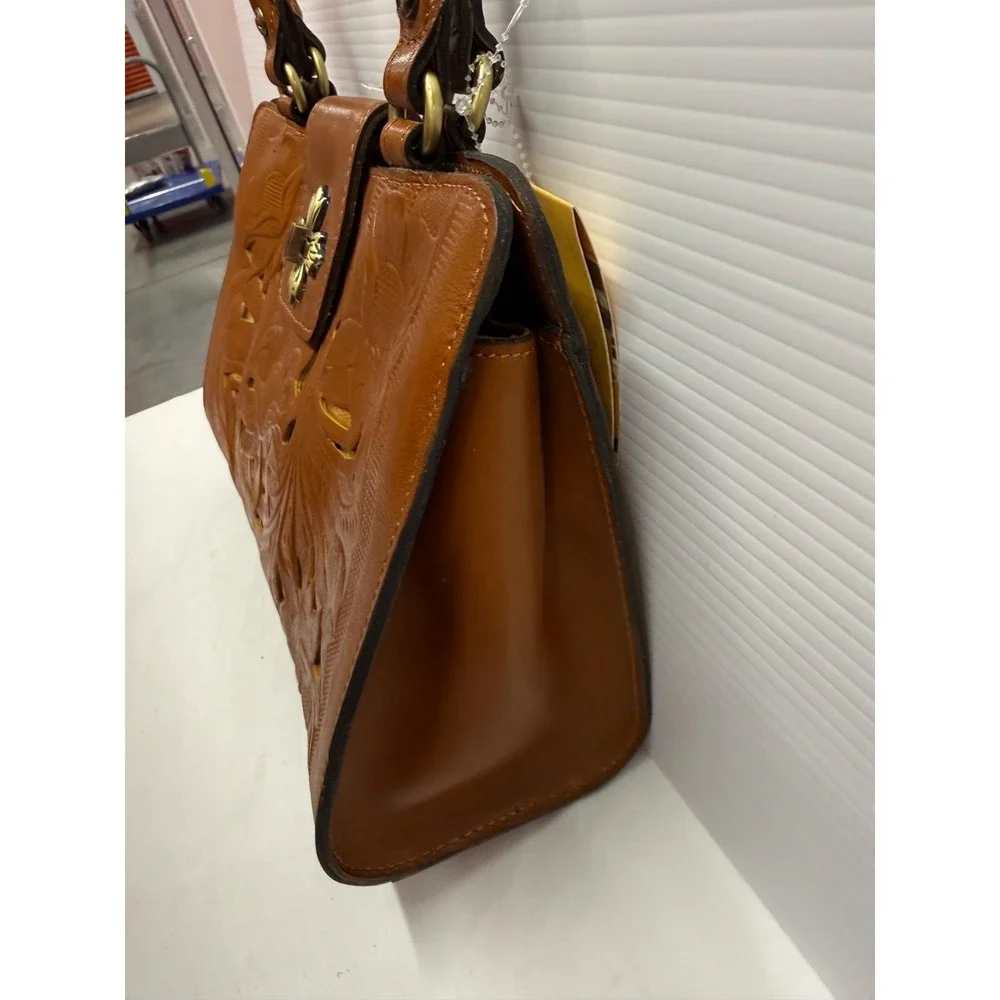 Patricia Nash Rosina‎ Tooled Metallic GOLD LEATHER  Satchel PURSE Tan NWT